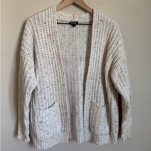 Tildon Womens Speckled Cream Multicolor Cardigan Cable Knit Sweater Size Small